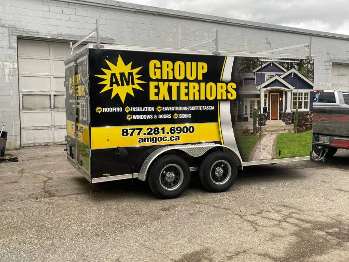 Wrapped work trailer for exterior company